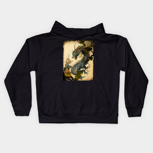 Ukiyo-e Style Traditional Japanese Dragon Kids Hoodie by entwithanaxe